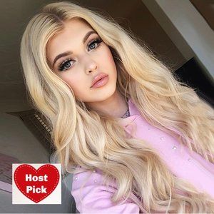 Long Wavy Golden Blonde Wig Back Length Hair